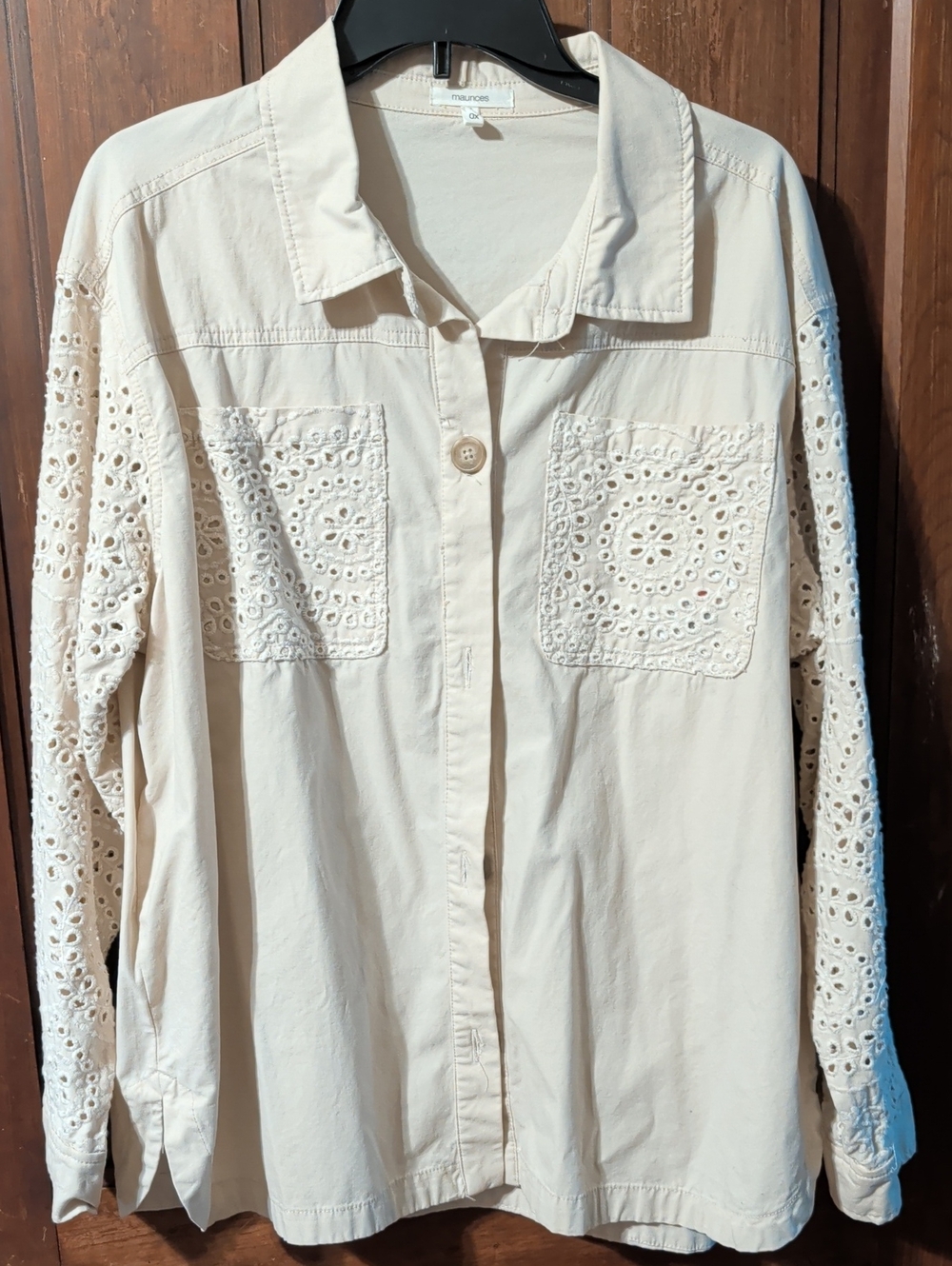 Maurices Cream Eyelet-Pocket Button-Down Shirt